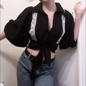 Vintage tied button blouse with flared sleeves